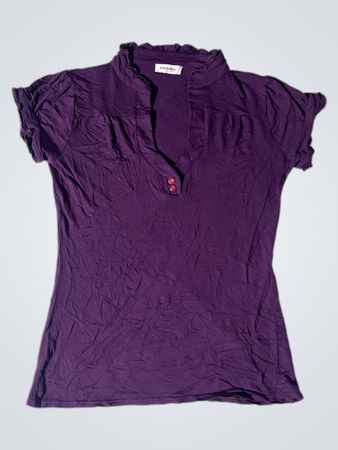 Orsay Purple Short Sleeve Ruffled Neck Top