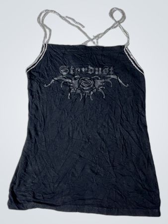 Black tank top with Stardust graphic and silver straps