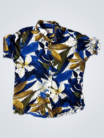 HK Happy with us Blau Floral Kurzarm Button Up Shirt