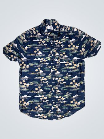 EASY est. 1973 Herren Tropenprint Kurzarmhemd mit Knopfleiste