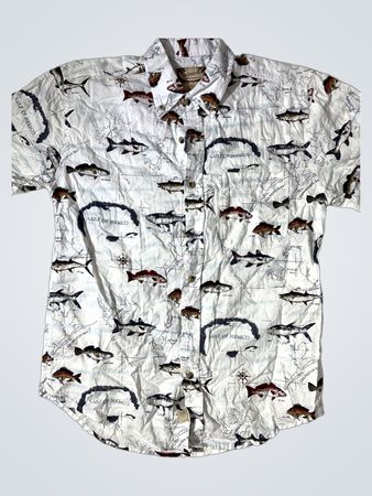 CALYPSO JOE AUTHENTIC ISLAND WEAR Herren Hemd mit Fischkartenmuster und Knopfverschluss