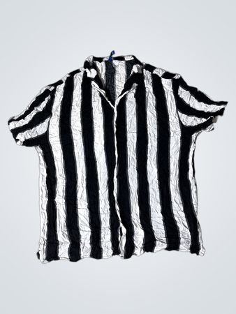 Herren kurzärmliges Button-Up-Shirt mit schwarz-weißen Streifen