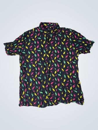 MYDESIGNATION ORIGINALS XX-LARGE Schwarzes Lightning-Print Button-Up-Hemd
