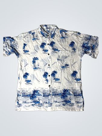 Weißes kurzärmliges Button-Down-Hemd mit Thailand-Stranddruck