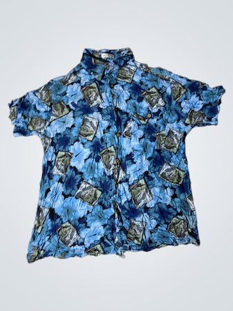 CHERESKIN Blaue Blumenmuster Kurzarm Hemd mit Knopfleiste