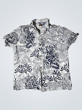 Common People Tiger & Wave Print Kurzarm Hemd mit Knopfleiste