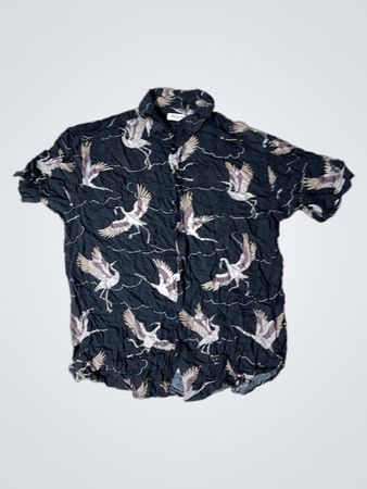 Herren Kurzarm Crane Print Shirt