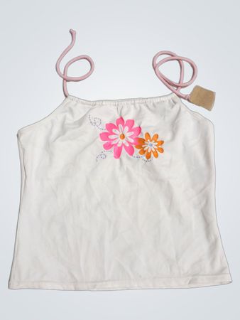 White tank top with pink and orange flower graphic