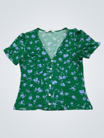 MNG Floral Print V-Neck Button-Up Top