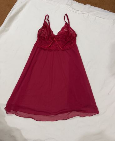 Red Babydoll Chemise with Lace Trim