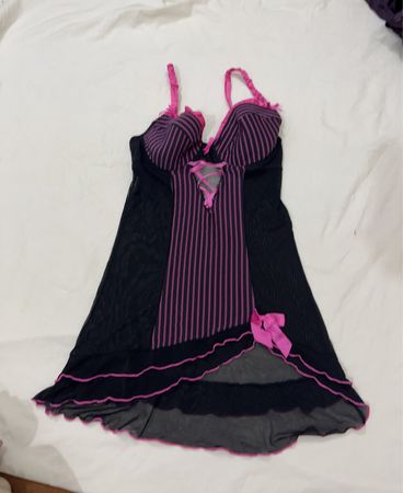 no Secret Black and Pink Striped Babydoll Lingerie