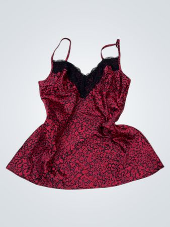 George Red Black Animal Print Lace Trim Cami Top