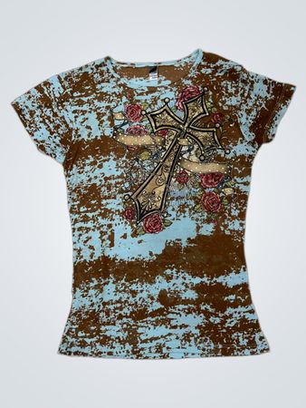 Eternal Women's T-Shirt with Cross and Roses Graphic