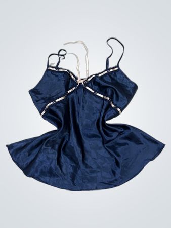 Queentex M (40/42) Navy Blue Satin Nightgown