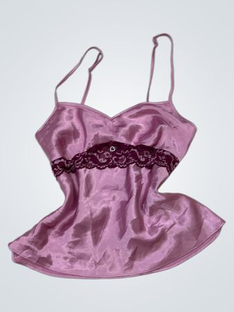 Pink Satin Camisole with Lace Trim