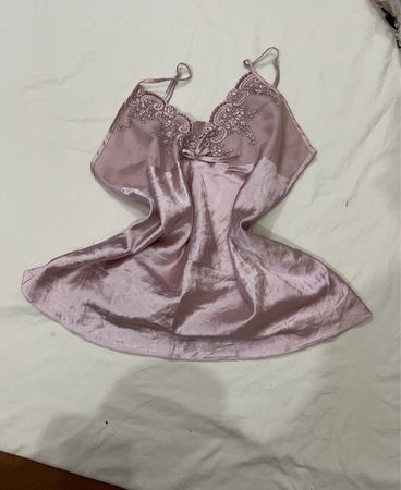 Pink satin babydoll with lace trim