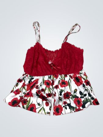 George Exclusive Red Lace Floral Print Babydoll Top