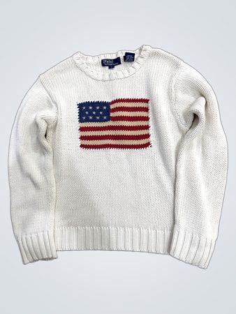 Polo by Ralph Lauren Cream Knit Sweater with American Flag Patch