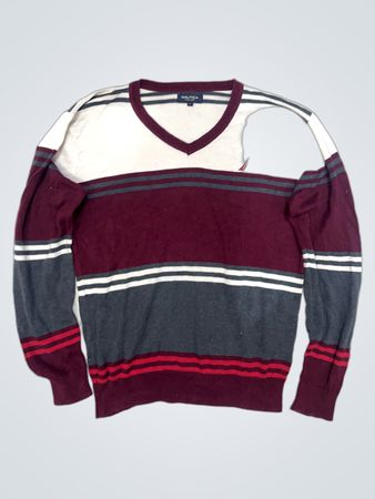 Nautica Gestreifter V-Ausschnitt Pullover