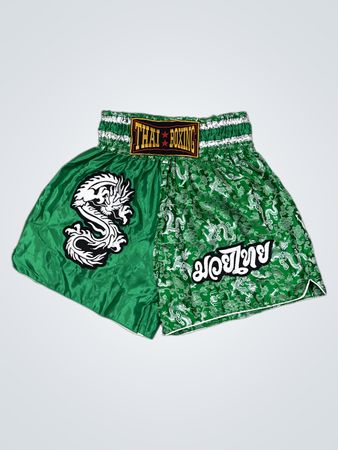 Grüne Thai-Box-Shorts mit Drachenmotiv