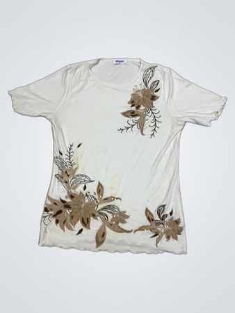 Damart Weißes T-Shirt mit floralen Verzierungen