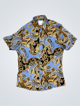 TOPMAN PREMIUM Herren Blau Paisley Slim Fit Kurzarm Hemd