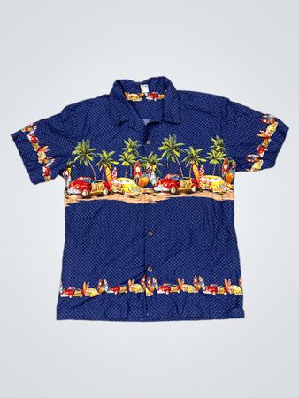 Palmwave Hawaii Herren Blaues Hawaiian Shirt mit Auto- und Surfbrettdruck