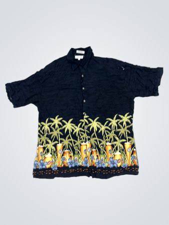 Schwarze Hawaii-Hemd von Pierre Cardin mit Bier- und Palmenmuster