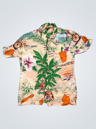 OOTO Tropical Map Print Kurzarm Hemd mit Knopfleiste