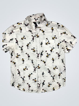 Forever 21 Herren Cheerleader-Druck Kurzarm-Hemd mit Knopfleiste