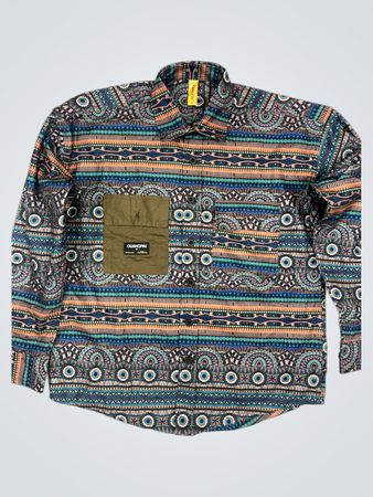 GUANGPAI Langarm Hemd mit geometrischem Druck und braunem Taschen