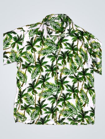 Für Family Palm Tree Print Kurzarm Hemd mit Knopfleiste
