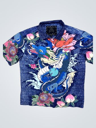 Rebel Vengeance Dragon Print Kurzarmhemd mit Knopfleiste