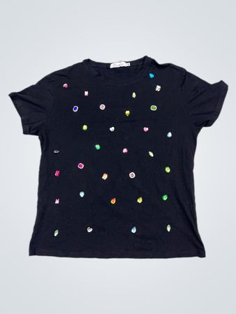Schwarzes T-Shirt mit Strassverzierungen
