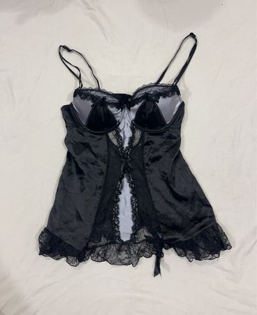 La Senza Schwarze Spitzenbesatz Babydoll Unterwäsche
