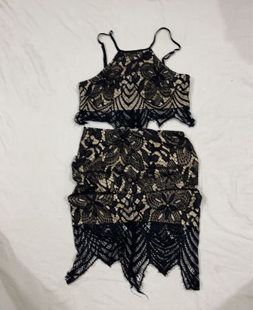 The Boutique Lace Crop Top and Skirt Set