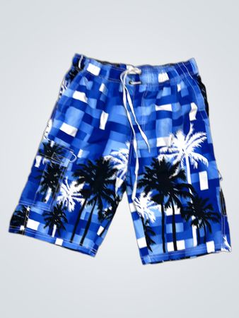 Schwimmshorts mit blauem Palmenbaum-Print