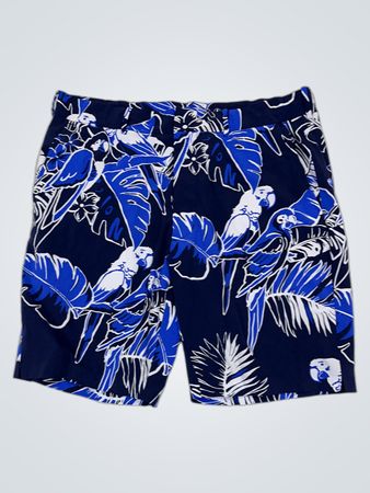 Meeresblaue Shorts mit Papagei- und Blätterdruck