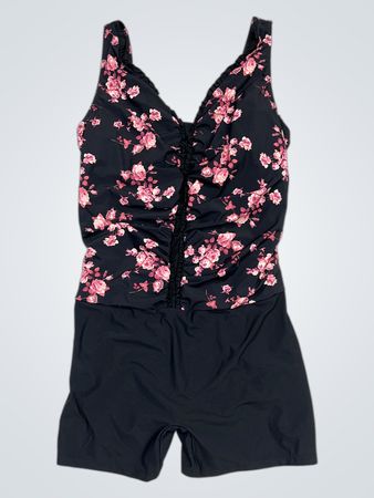 Floral-Print-Einteiler-Badeanzug mit Rüschen und Shorts