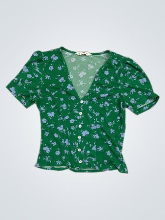 MNG Floral Print V-Ausschnitt Knopf-oben Top