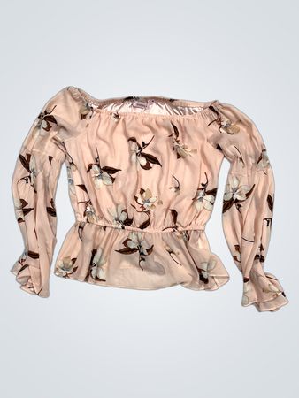 VOYELLES Pink Floral Schulterfreie Peplum-Bluse