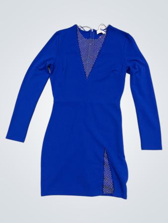 Quiz Blue besticktes langärmeliges Kleid mit Schlitz