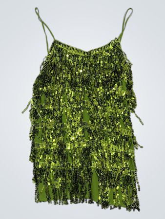 Grünes Paillettenfransen-Camisolekleid