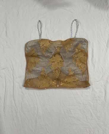 Transparentes Spitzenkorsett-Top mit Vichy-Futter