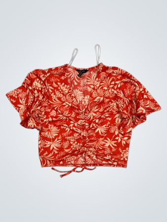 New Look Rotes Blumenmuster gerafftes Cropped-Top