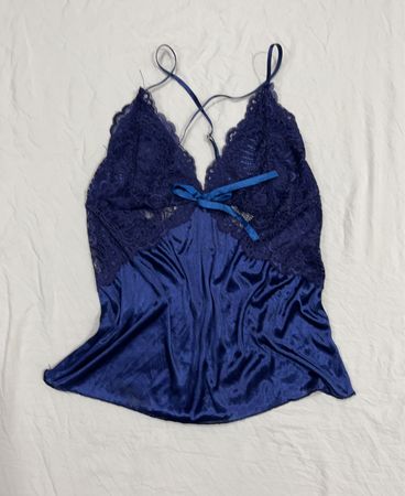Navyblaues Satin-Spitzen-Trim-Camisole