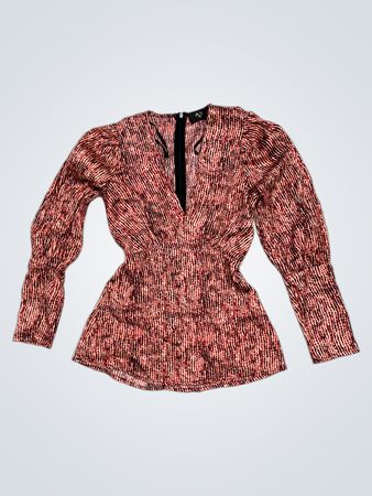 AX Paris Women's Rotes Kleid mit V-Ausschnitt, langen Ärmeln und geraffter Taille