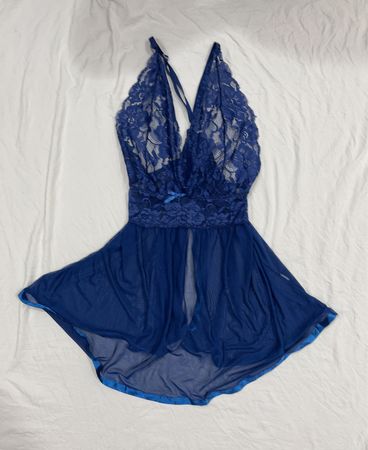 Blaues Spitzen-Halter-Babydoll-Dessous