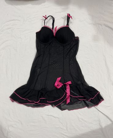 Secret Possessions Black & Pink Sheer Babydoll Lingerie