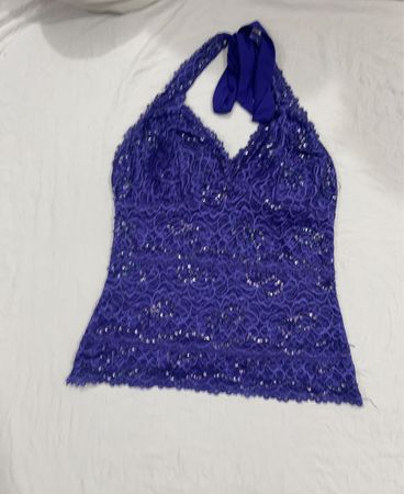 Lila Neckholder-Top mit Pailletten und Spitze